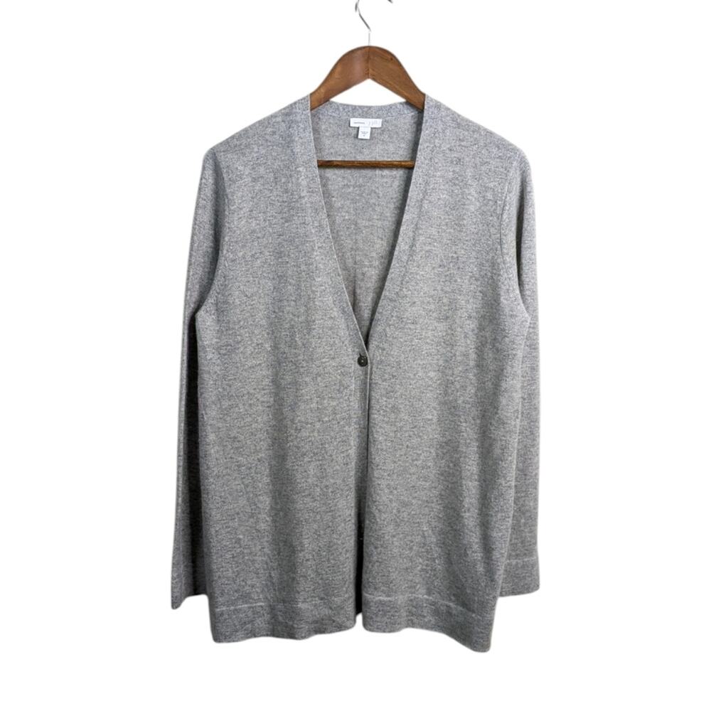 J Jill Cashmere Cardigan Sweater Medium Gray One Button Minimalist Luxury Knit
